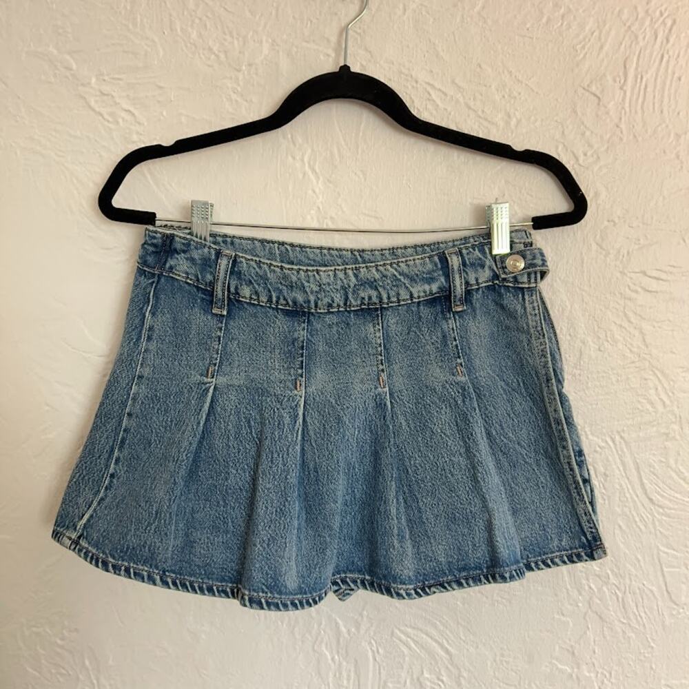 Free People Stephie Denim Skort Women's Sz 27/28 Pleated Medium Wash